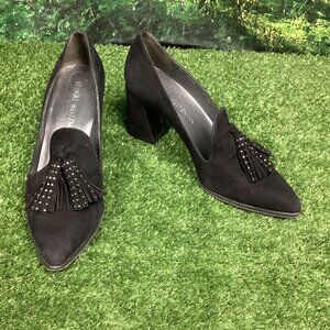 Stuart Weizmann Black Suede Block Heels 7M